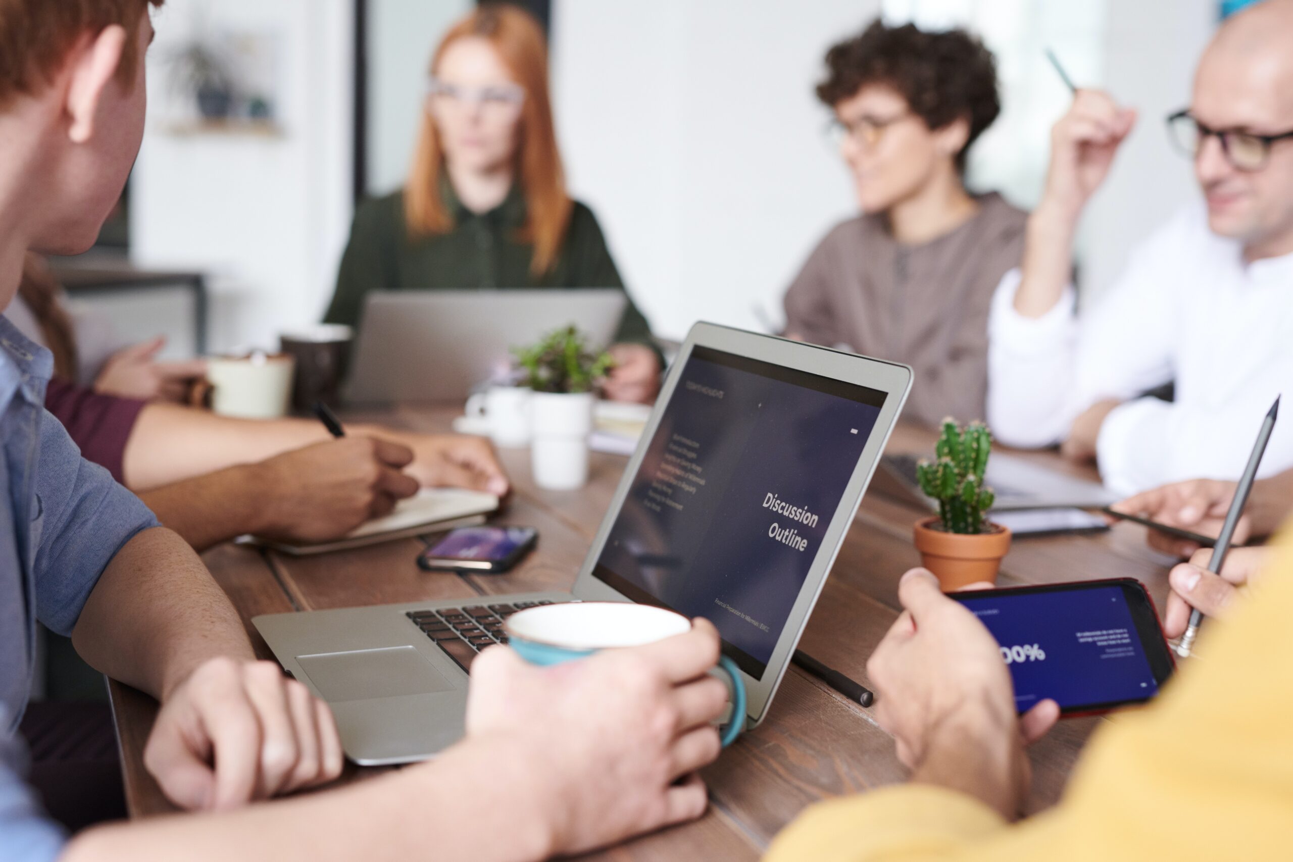 Productivity-enhancing office design with modern furniture and technology.